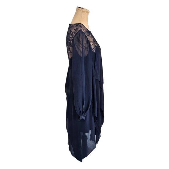 BCBGMAXAZRIA Navy Blue Silk Dress w/ Lace Detailing - Picture 4 of 9